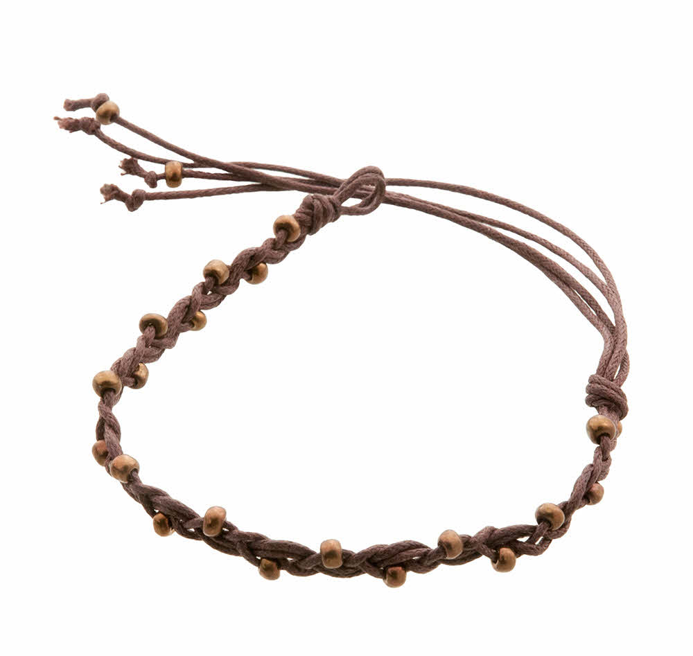Bracelet Brésilien Tressé Marron Avec Perle Turquoise Ronde - Modèle 20801-FS5D