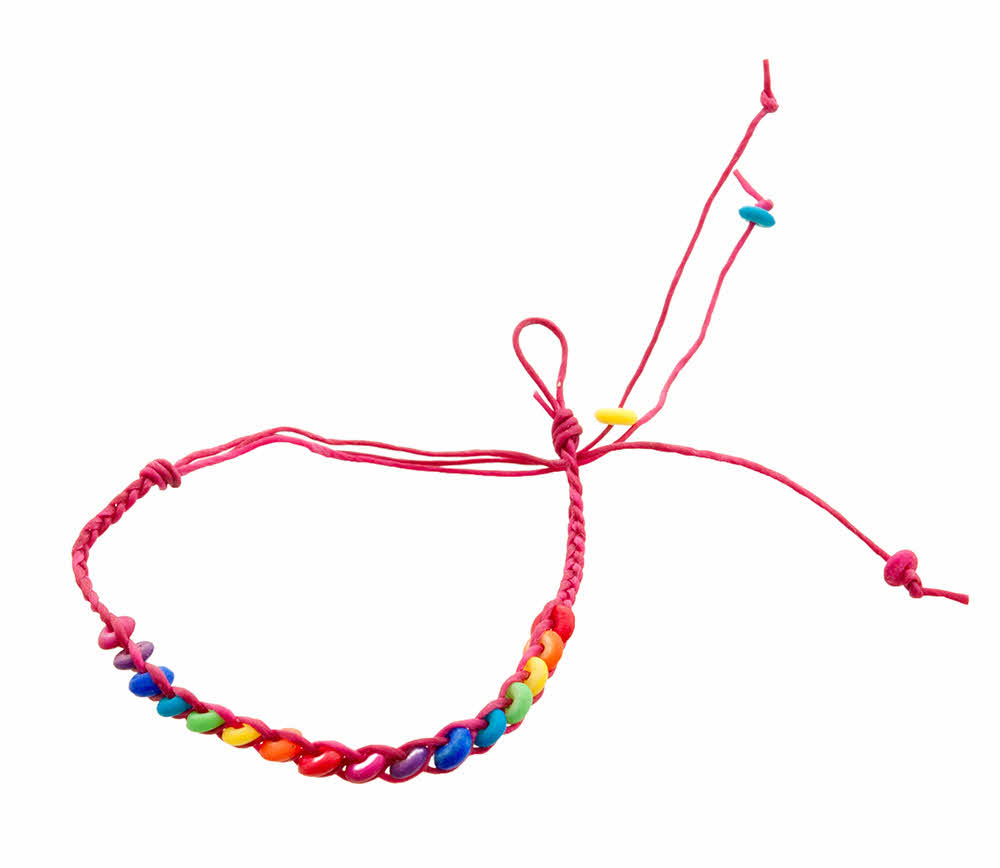 Bracelet Brésilien Tressé Amitié - Multicolore Avec Perles Et Charme Rouge - Neuf Sans Emballage