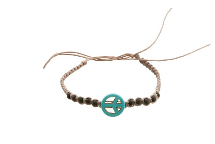 Bracelet bresilien marron - 3 perles turquoise