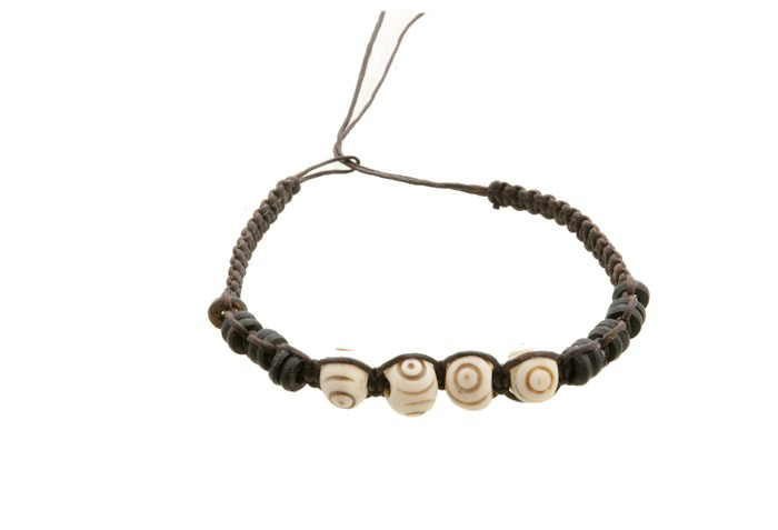 Bracelet amitie fil blanc tresse avec perles turquoise - Bonheur