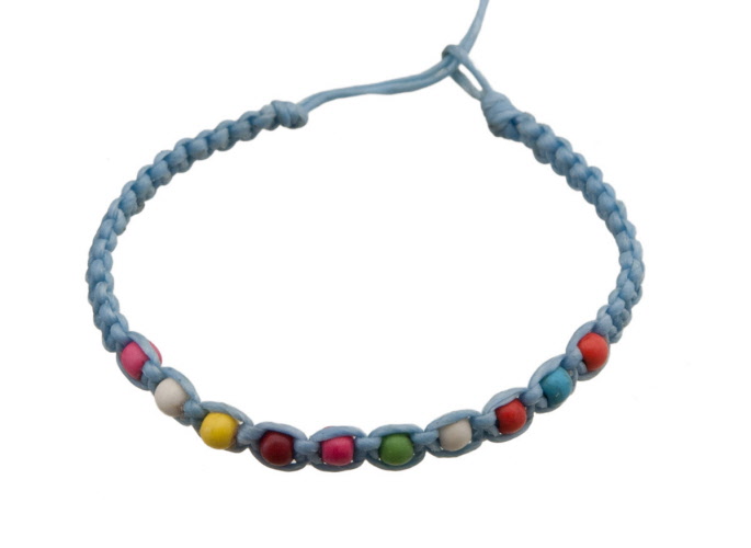 Bracelet amitie vert fil tresse avec perles - Bonheur Souhait Bahia