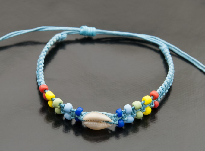 Bracelet Brésilien De L'amitié – Fils De Coton Tressé Avec Perles – Blanc Et Multicolore – Neuf