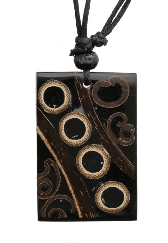 Collier Pendentif Fantaisie Ethnique Argenté Et Doré, Pierre Noire Ronde - Neuf