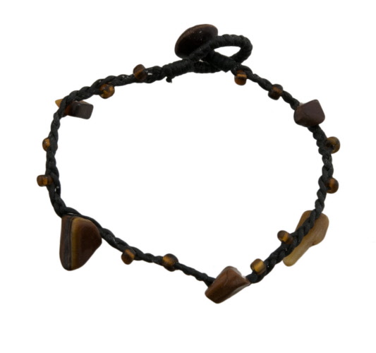 Collier Longueur 25cm En Pierre Oeil De Tigre Et Corde Cire Naturelle - Fait Main Aux USA