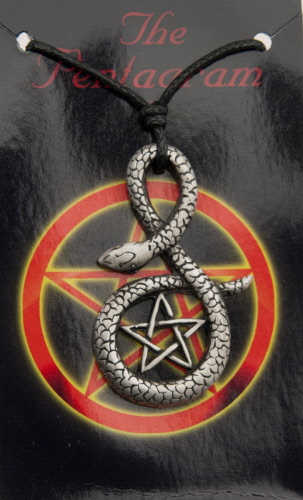 Pendentif Ouroboros Serpent Enlacé – Pentagramme, Argent 925, Talisman #26339