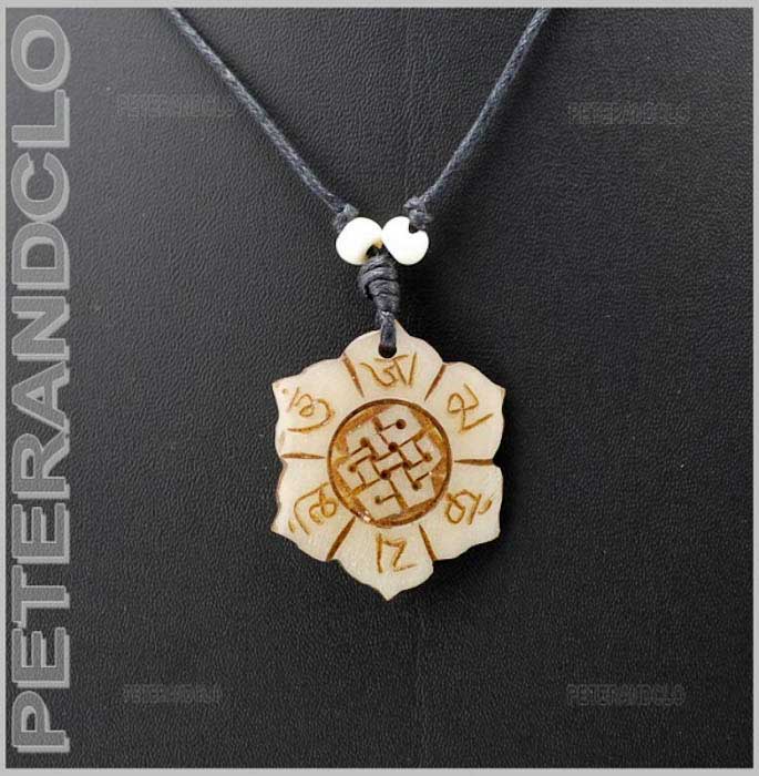 Collier Bouddhiste Tibetain - Pendentif Om En Corne De Yak - Ras Du Cou Unisexe - Style Spiritualité