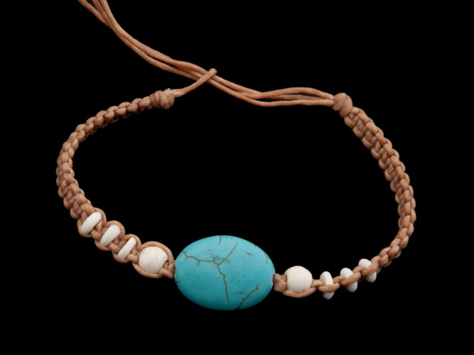Bracelet Brésilien Tressé Marron Et Perles Turquoise - Amitié, Unisexe, Style Bohème